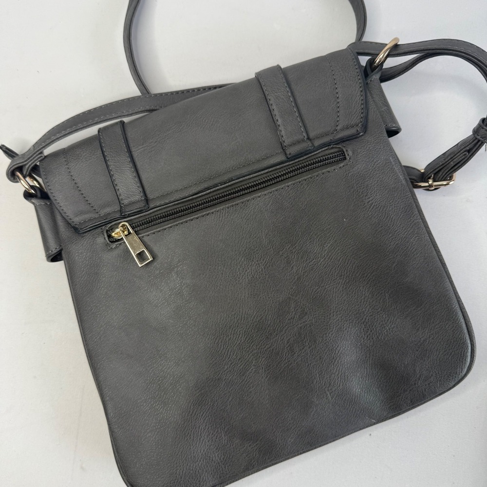 Alyssa Double Compartment Gray Large Crossbody Bag Gold Accents Adjustable Strap - Picture 14 of 15